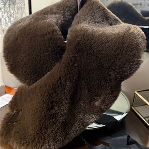 Jason Wu Plush Brown Faux Fur collar with ribbons